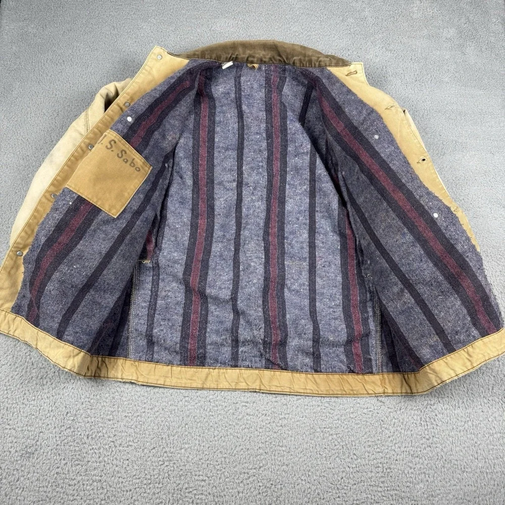 Vtg‎ Carhartt Jacket Size 44 Tan Blanket Lined 70s Chore Coat Canvas 6BLCL C06